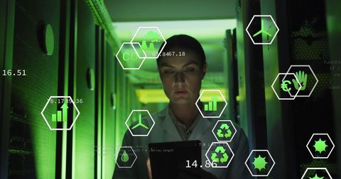 Female IT Engineer Utilizing Tablet for Data Analysis in Server Room - Download Free Stock Images Pikwizard.com