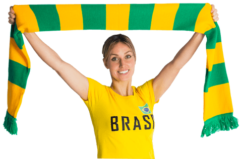 Cheerful Football Fan with Brazil T-shirt and Scarf