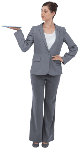 Businesswoman in Gray Suit Holding Transparent Tablet - Download Free Stock Videos Pikwizard.com
