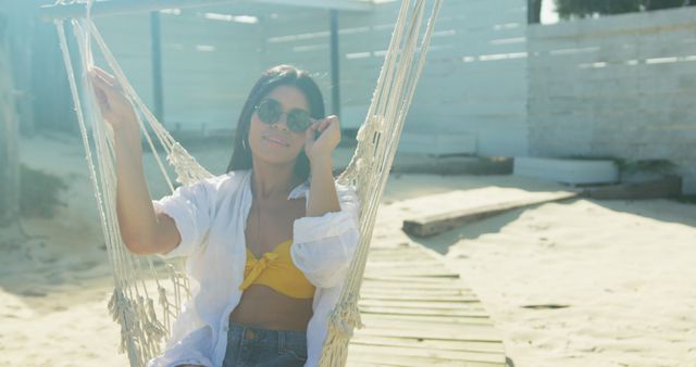 Young Woman Relaxing on Beach Hammock in Summer - Download Free Stock Images Pikwizard.com