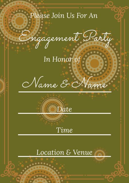 Elegant design showcases Indian patterns on green background. Ideal for digital and print invitations for culturally traditional engagement parties. Great for event organizers and individuals arranging special celebrations.