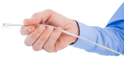 Businessman Hand Holding Network Cable on Transparent Background