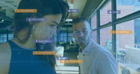 Modern Office Collaboration with Digital Interface Overlays