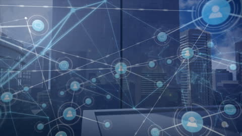 Global Network Connectivity with Digital Icons and Cityscape