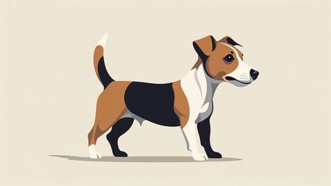 Stylized tricolor dog illustration with minimalist design