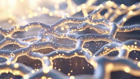 Futuristic Glowing Filament Mesh with Golden Particles