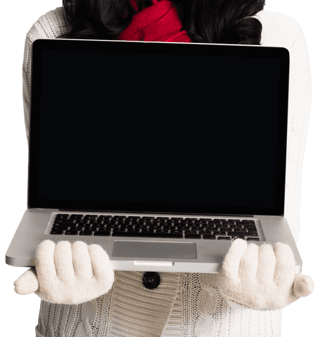 Woman Holding Laptop Winter Fashion Transparent Background