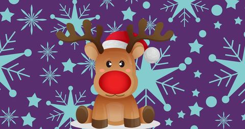 Festive Reindeer with Snowflakes on Purple Background