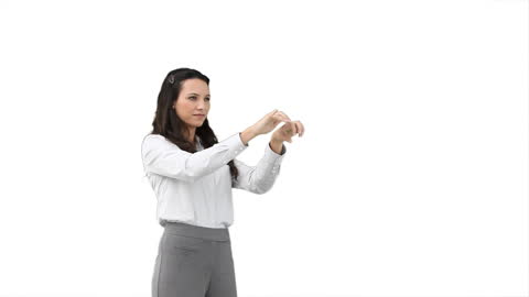 Woman Typing on Virtual Keyboard in White Space