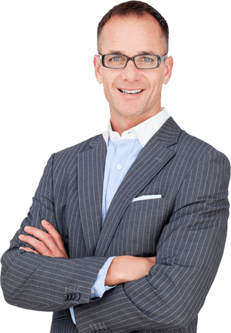 Confident Businessman Standing in Stripe Suit Transparent Background