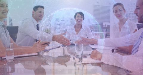 Business Team Meeting with Global Connections Theme