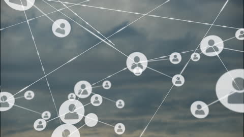 Social Network Connection Icons in Cloudy Sky