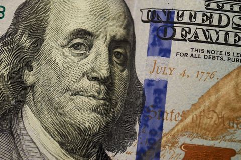 Close-Up of US Hundred Dollar Bill with Benjamin Franklin Portrait