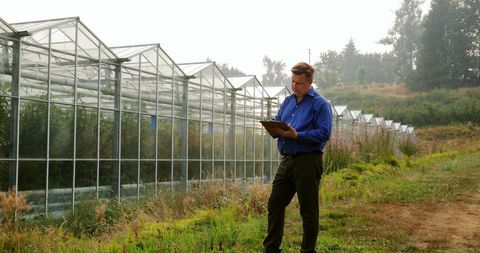 Agricultural Manager Reviewing Greenhouse Plant Production - Download Free Stock Images Pikwizard.com