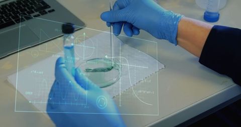Scientist analyzing data with futuristic holographic display