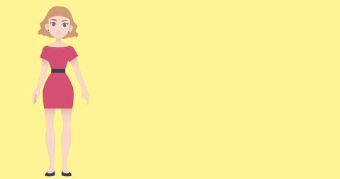 Cartoon Woman in Pink Dress with Yellow Background