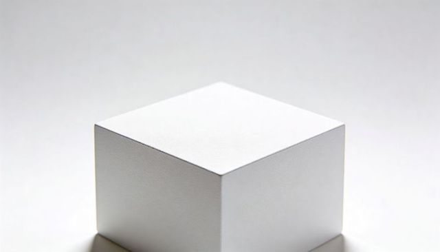 Matte white cube resting on smooth studio surface casting soft shadow for product mockups