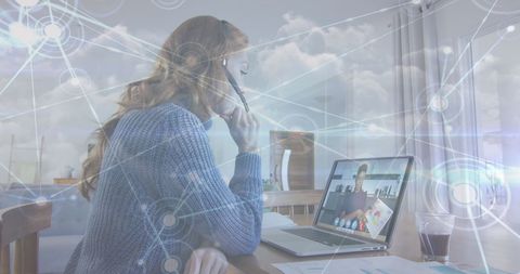 Businesswoman Engaged in Virtual Meeting with Network Overlay - Download Free Stock Images Pikwizard.com