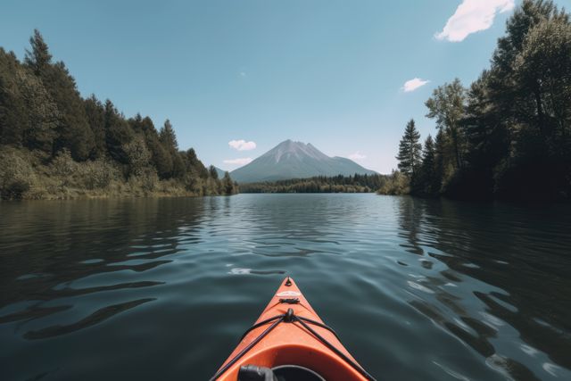 Kayaking Adventure on Alpine Lake with Mountain View - Download Free Stock Images Pikwizard.com