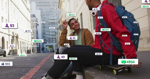 Skaters Strategizing with Social Media Notifications Overlay - Download Free Stock Images Pikwizard.com
