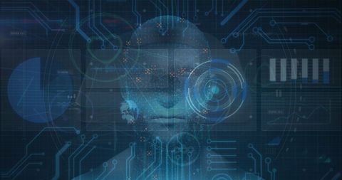 Futuristic AI Digital Interface with Human Face and Data Visualizations - Download Free Stock Images Pikwizard.com