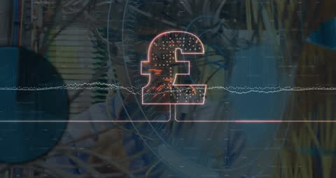 British Pound Over Old IT Engineer with Network Server Backdrop