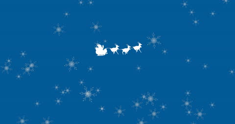 Santa's Sleigh and Reindeer in Snowy Sky Festive Animation