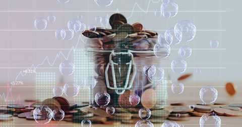 Transparent Saving Jar with Financial Data and Bubbles Overlap - Download Free Stock Images Pikwizard.com