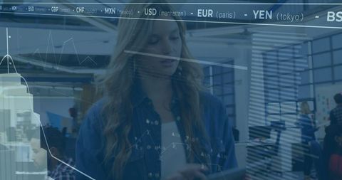 Financial Analyst Reviewing Digital Charts in Modern Office