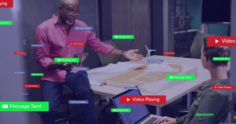 Architects Collaborating with Social Media Notifications Overlay Editing - Download Free Stock Images Pikwizard.com