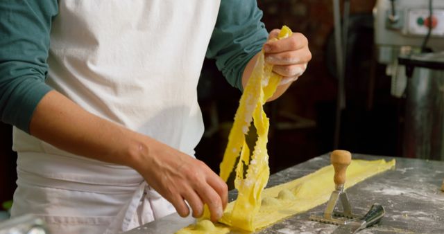 Hands of biracial cook preparing dumplings in restaurant kitchen - Download Free Stock Photos Pikwizard.com