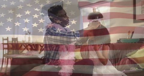 Father and daughter play with imaginary dress-up game at home