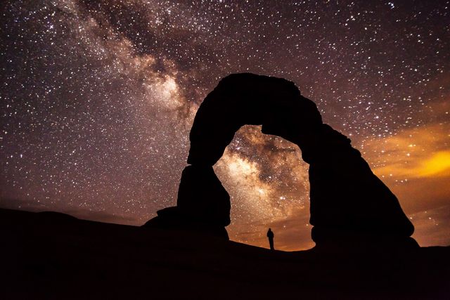 Silhouette Stargazing Under Arch With Milky Way - Download Free Stock Photos Pikwizard.com