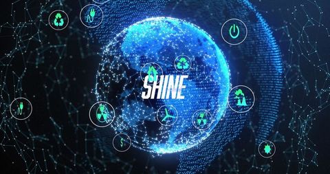 Holographic earth with eco icons and network connections