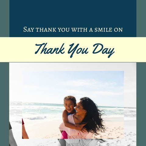 Joyful Mother Carrying Daughter on Beach for Thank You Day