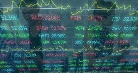 Stock Market Data Overlay on Diverse Business Professionals