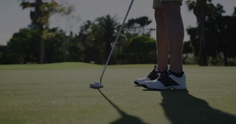 Golfer Ready to Putt on Vibrant Sunny Day on Green Course