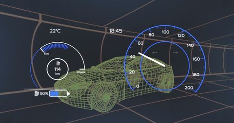 Digital Car Interface with 3D Model and Speedometer Displayed - Download Free Stock Images Pikwizard.com