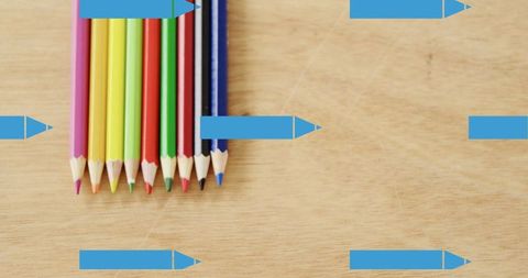 Colorful Pencils Displayed on Wooden Background - Download Free Stock Images Pikwizard.com