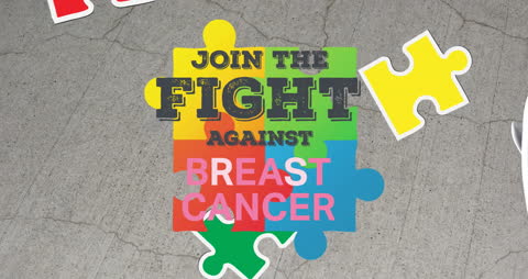 Colorful Puzzle and Inspirational Text for Breast Cancer Awareness