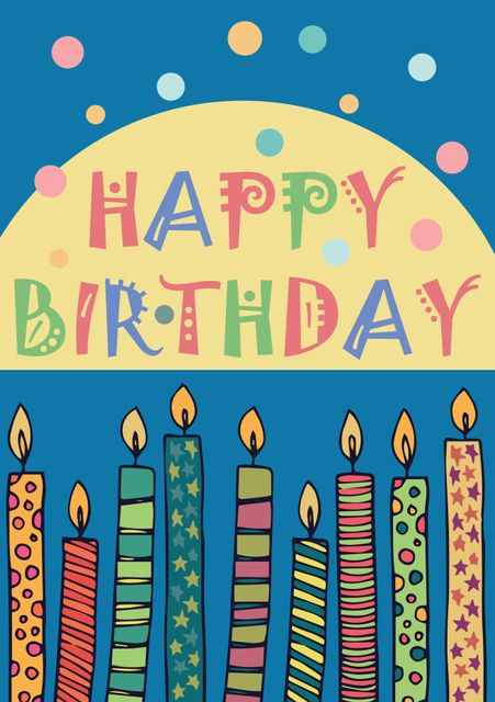 Perfect for creating personalized birthday greetings. Use for designing birthday party invitations, social media posts, or printing custom cards. Ideal for children and adults alike. Bright colors and fun layout add a playful touch to any birthday celebration.