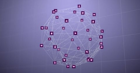 Digital Network Sphere with Social Media Icons on Purple Background - Download Free Stock Images Pikwizard.com