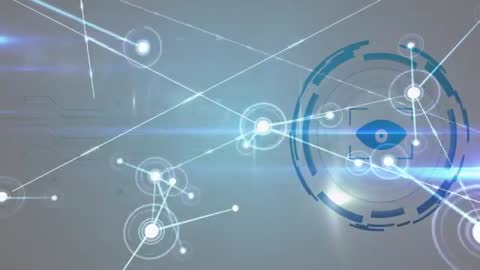 Futuristic Digital Network Interface with HUD Eye Icon