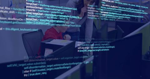 Diverse Team Analyzing Data with Digital Coding Interface - Download Free Stock Images Pikwizard.com