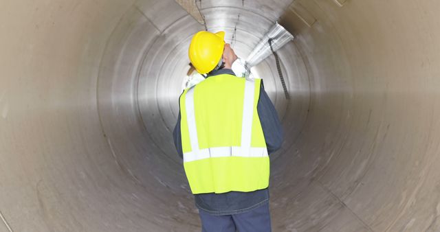 Engineer Inspecting Interior Pipeline in Safety Gear - Download Free Stock Images Pikwizard.com