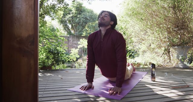 Man Practicing Outdoor Yoga on Wooden Deck - Download Free Stock Images Pikwizard.com