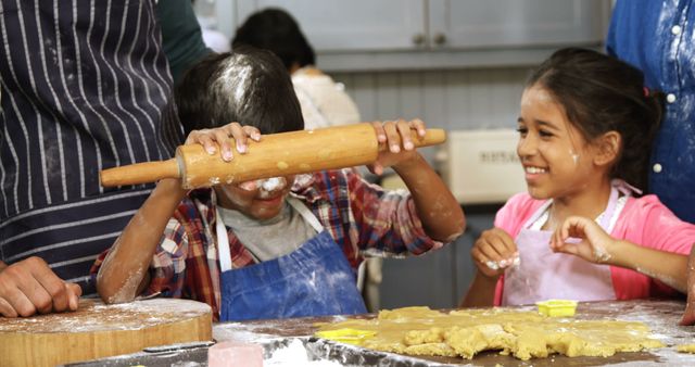 Children Baking and Having Fun with Dough and Rolling Pin - Download Free Stock Images Pikwizard.com