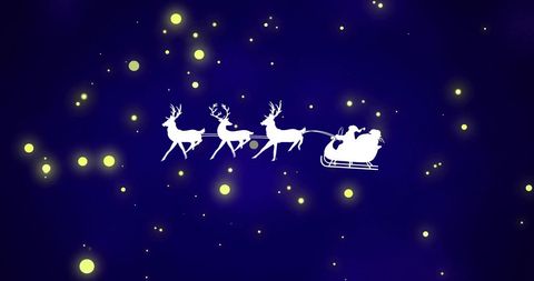 Santa Sleigh and Reindeer Silhouettes in Night Sky