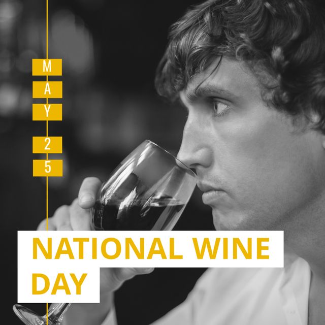 National Wine Day Celebration with Young Man Drinking Wine on May 25 - Download Free Stock Templates Pikwizard.com