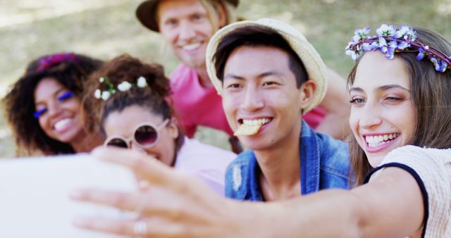 Group of Friends Taking Selfie at Outdoor Celebration - Download Free Stock Images Pikwizard.com